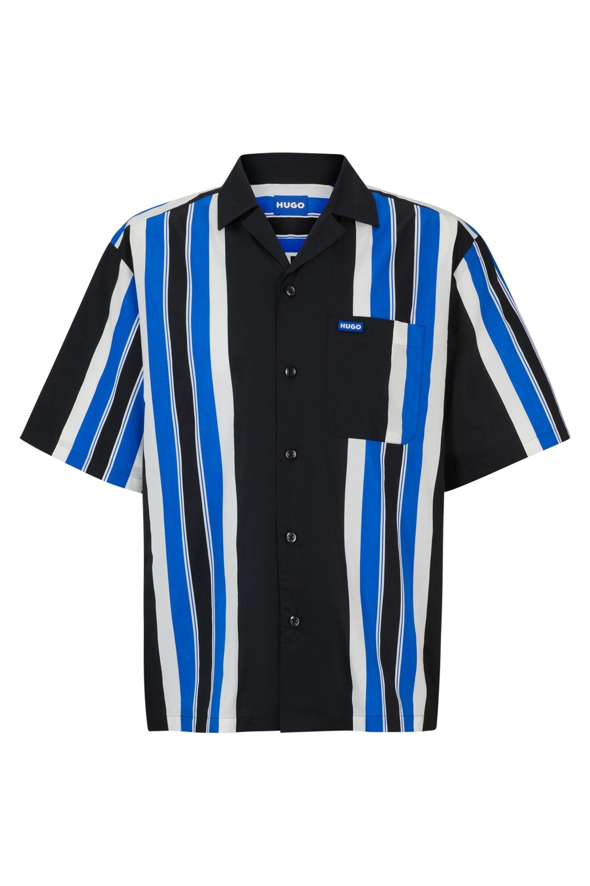 HUGO Blue Oversize Stripe Resort Shirt - Image 6 of 6