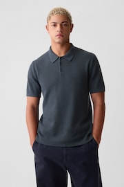 Gap Blue Cotton Textured Short Sleeve Polo Shirt - Image 1 of 4