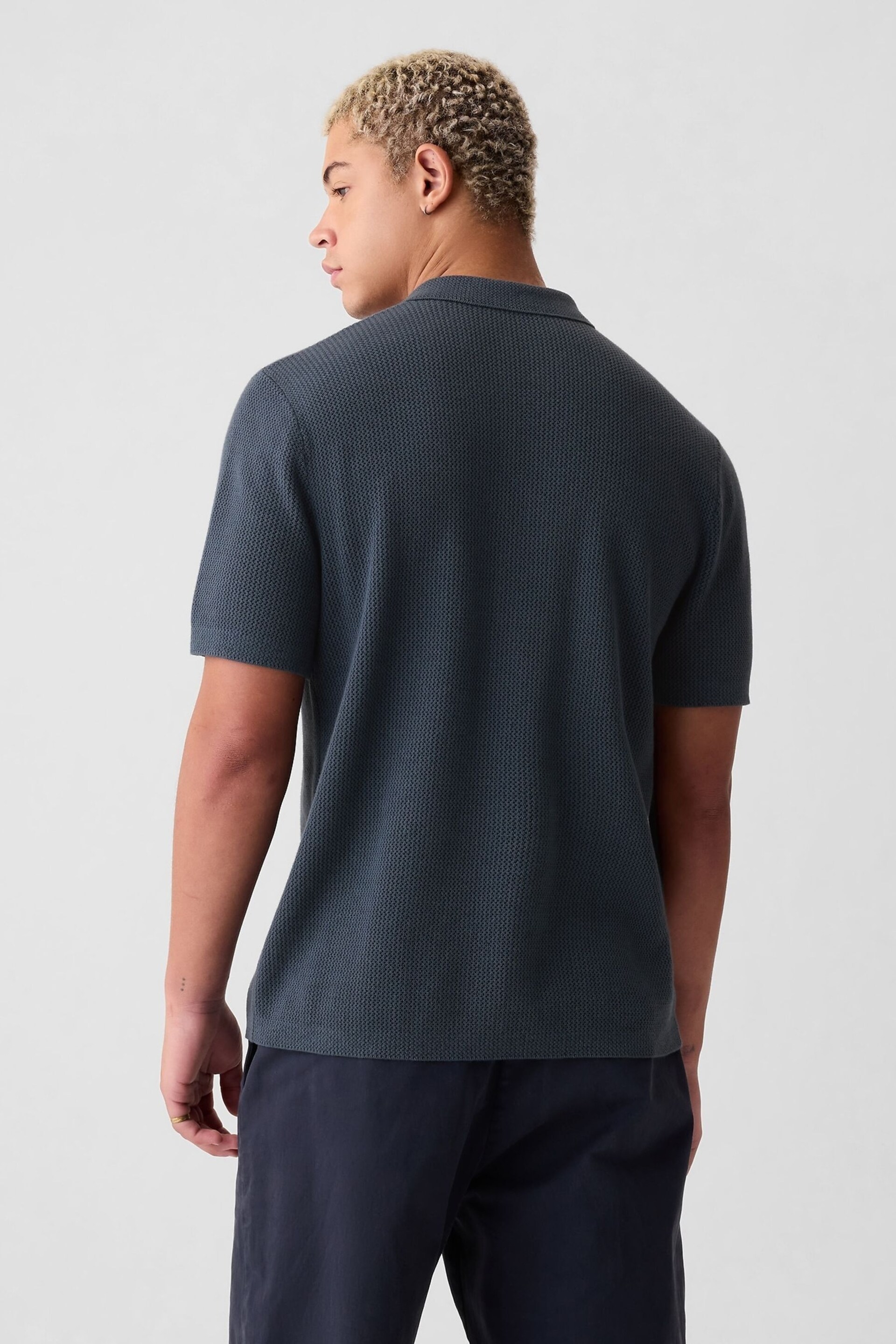 Gap Blue Cotton Textured Short Sleeve Polo Shirt - Image 2 of 4