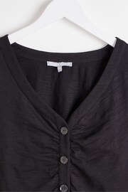 Oliver Bonas Black Button Up Ruched Jersey Shirt - Image 5 of 7