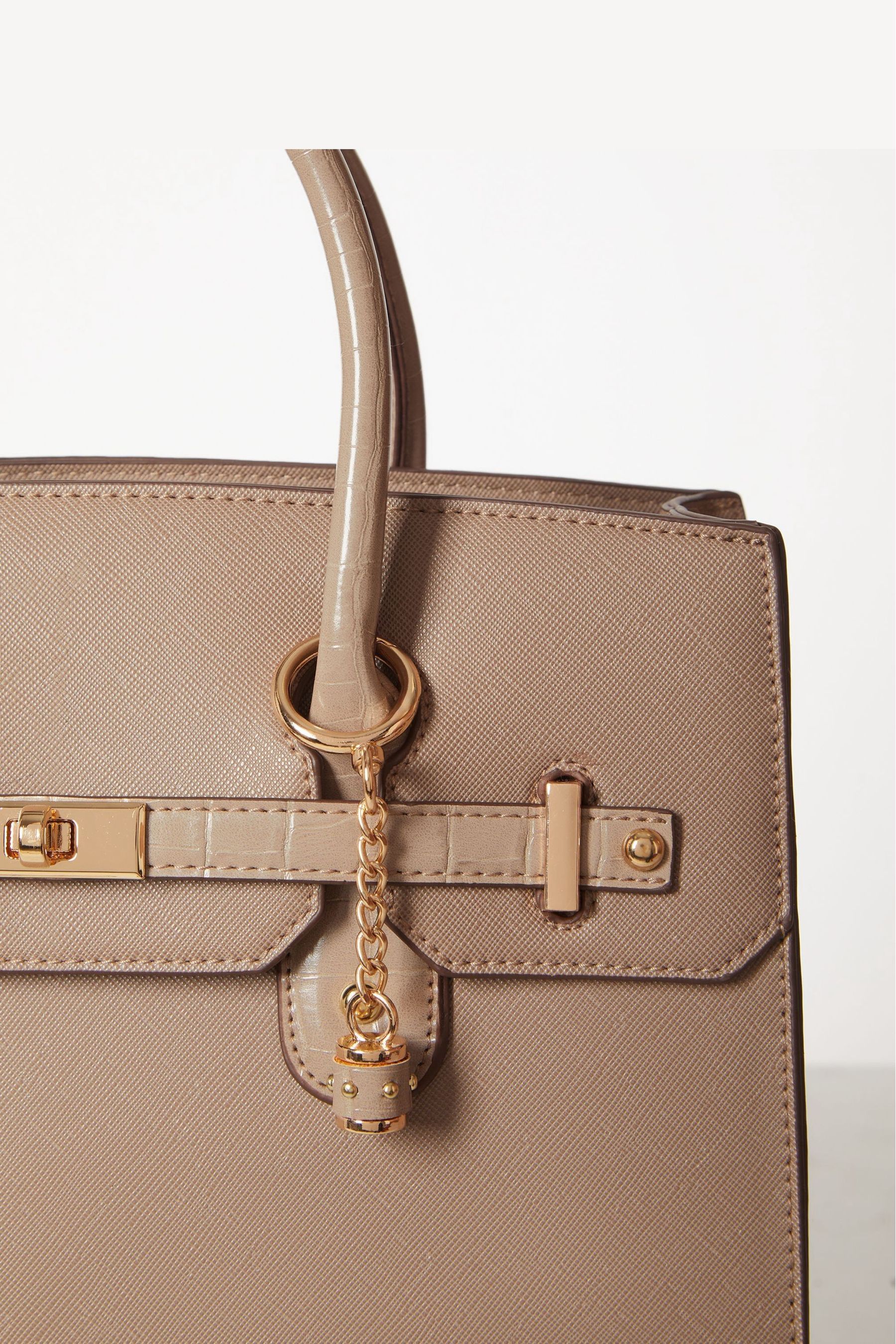 Buy Lipsy Camel Faux Leather Lock Detail Top Handle Tote Bag from the Next UK online shop