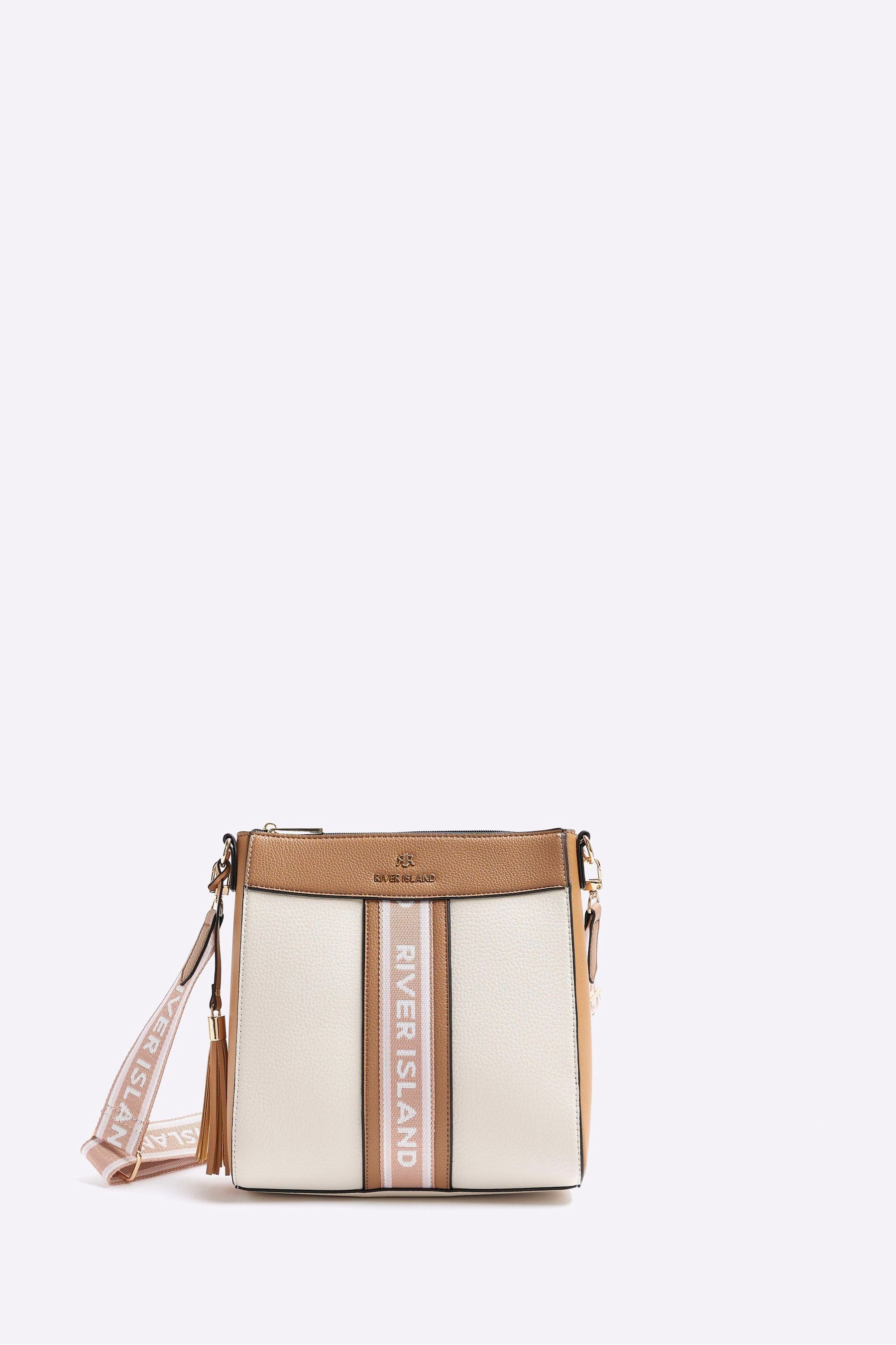 River Island Cream Webbing Front Messenger Crossbody Bag one Womens