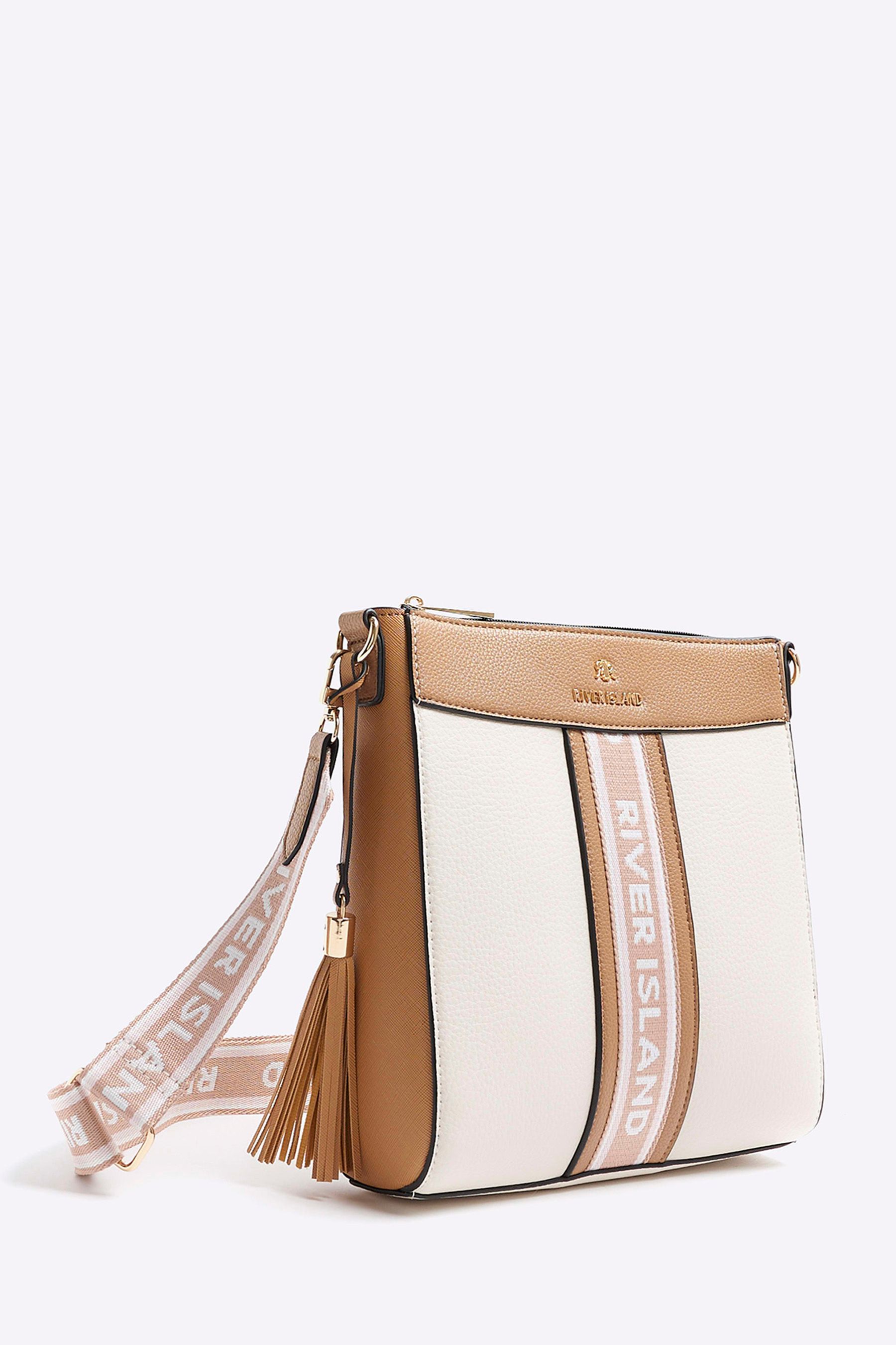 River Island Cream Webbing Front Messenger Crossbody Bag one Womens