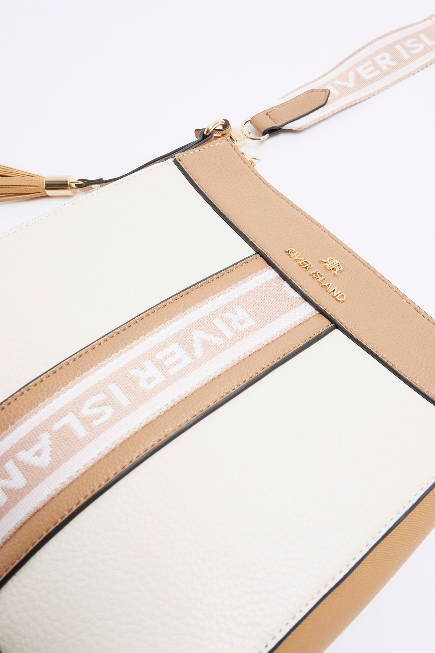 River Island Cream Webbing Front Messenger Crossbody Bag one Womens