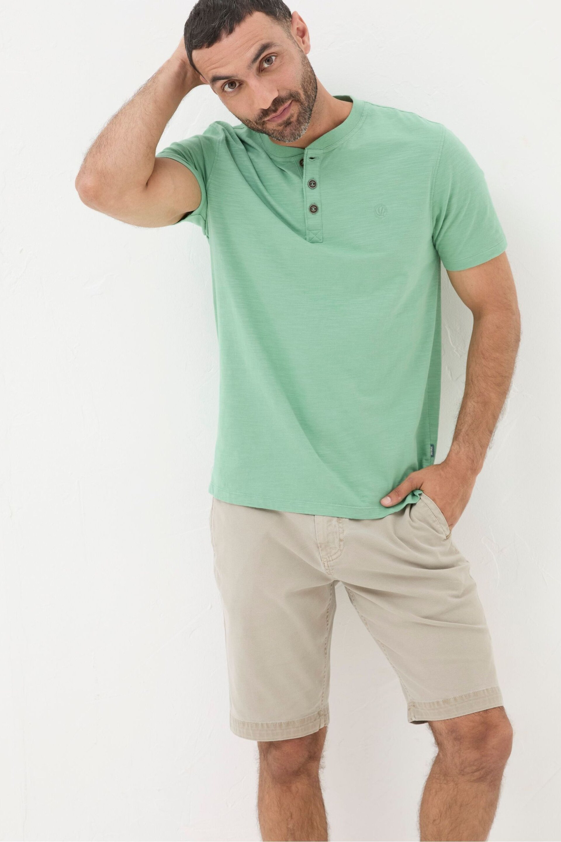 FatFace Green Woodside Slub Henley T-Shirt - Image 1 of 3