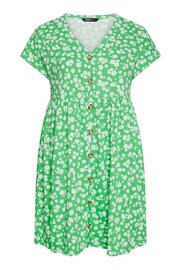 Yours Curve Green 100% Cotton Ditsy Floral Print Button Front Smock Dress - Image 3 of 3