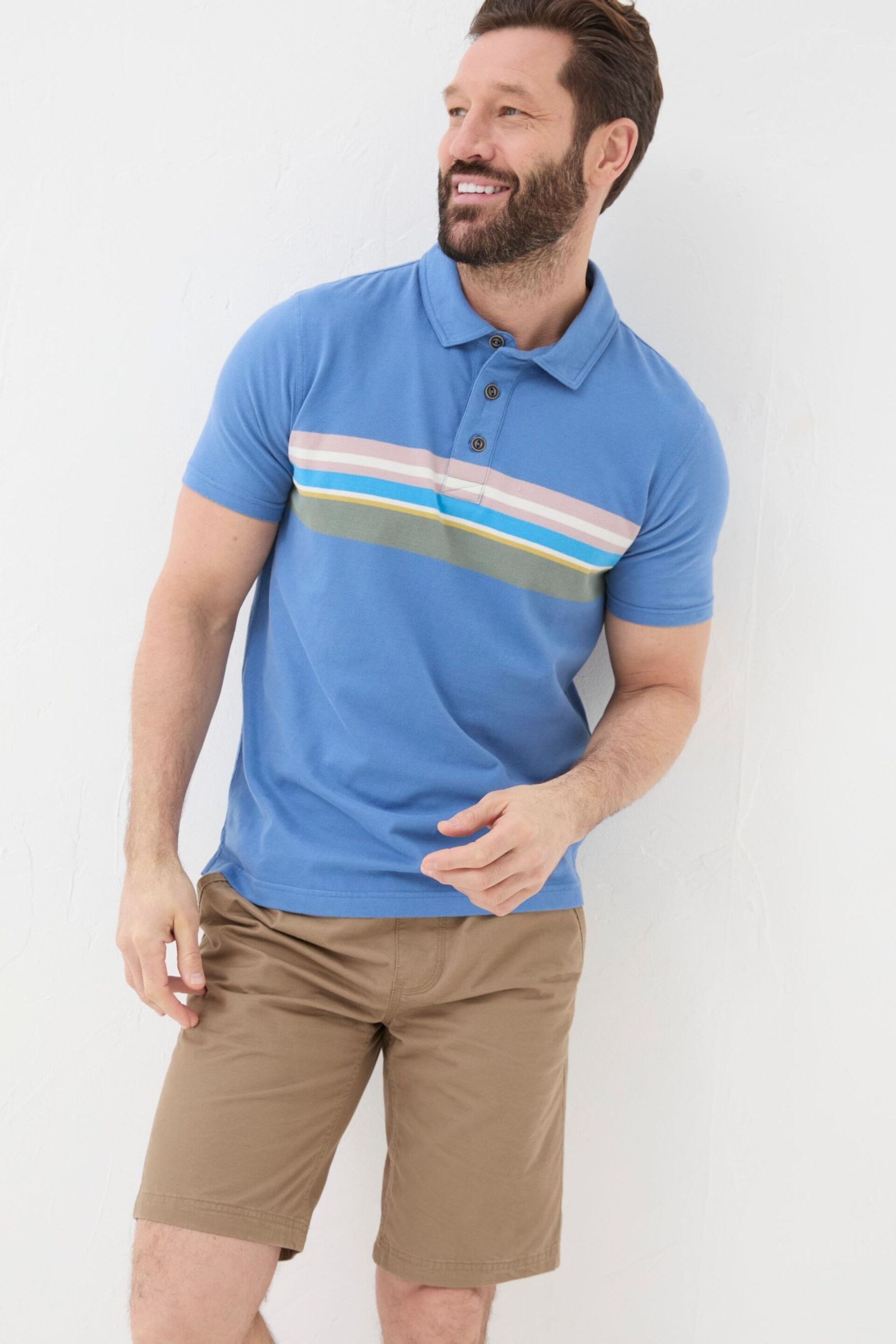 FatFace Blue Chest Stripe Polo Shirt - Image 1 of 5