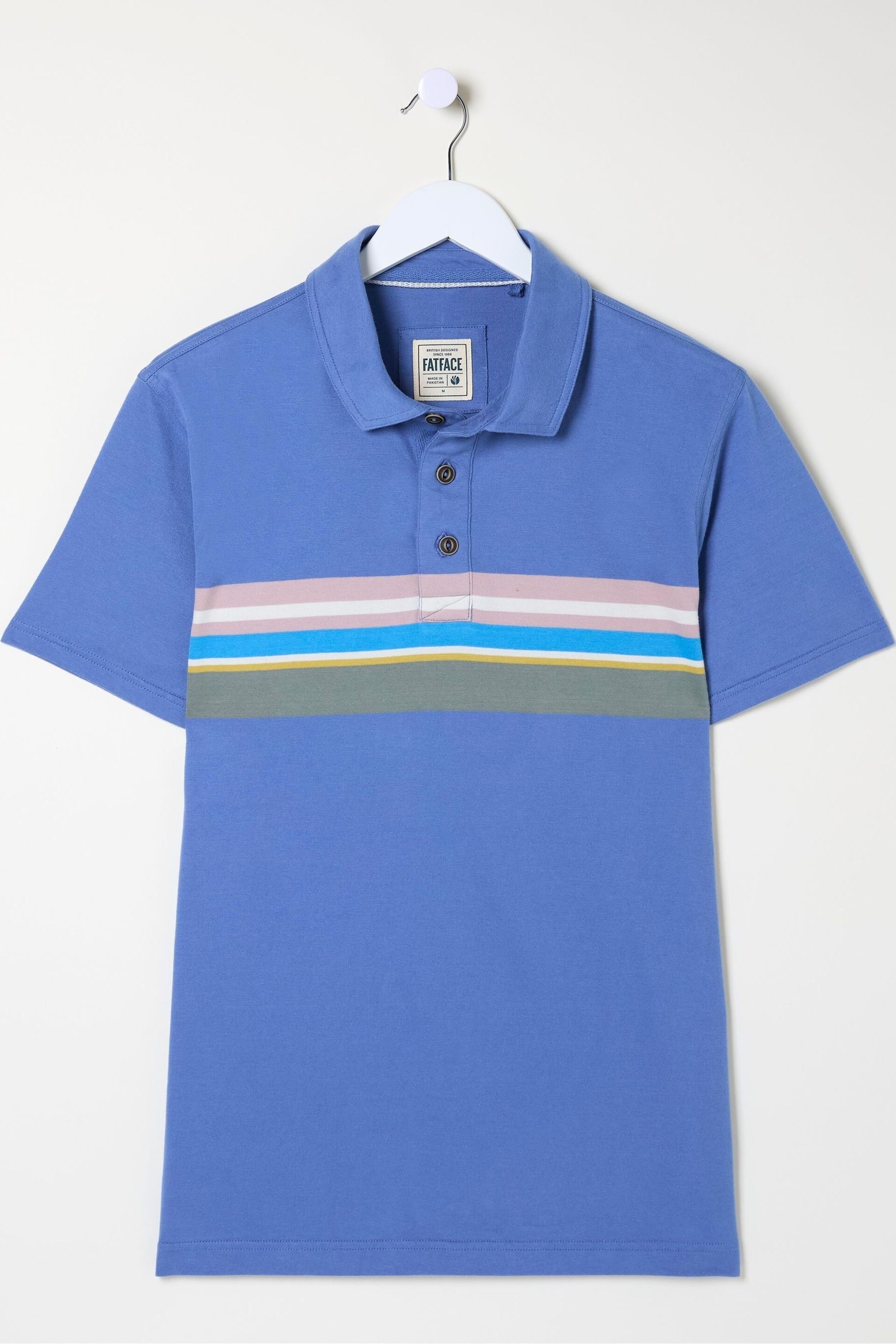 FatFace Blue Chest Stripe Polo Shirt - Image 5 of 5