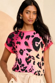 Love & Roses Pink Ombre Animal Crew Neck Jersey T-Shirt - Image 1 of 4