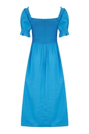 Pour Moi Blue Daisy Shirred Bodice Short Sleeve Linen Blend Midi Dress - Image 4 of 4