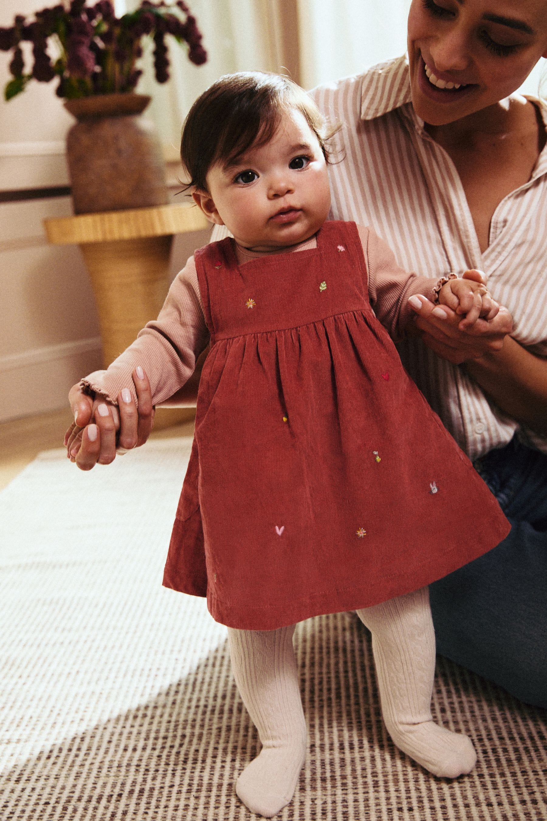 Baby red pinafore dress shop