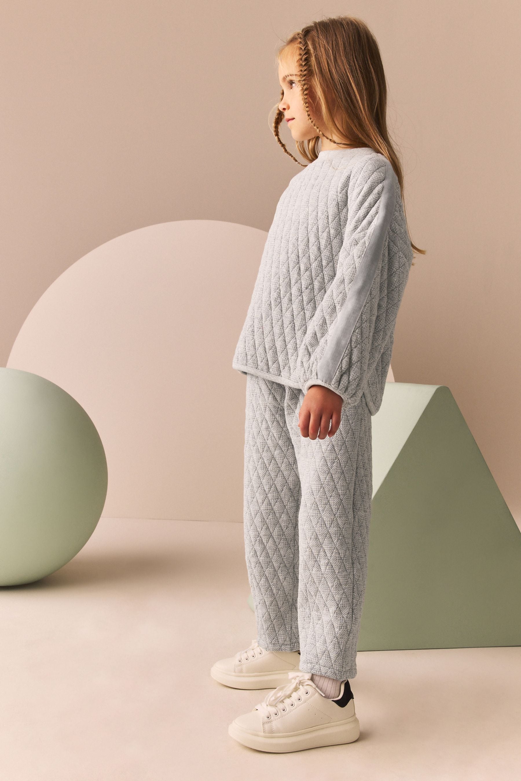 Buy Grey Quilted Sweatshirt And Joggers Set 3 16yrs from Next Qatar
