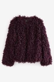 Burgundy Red Short Faux Fur Jacket - Image 5 of 6