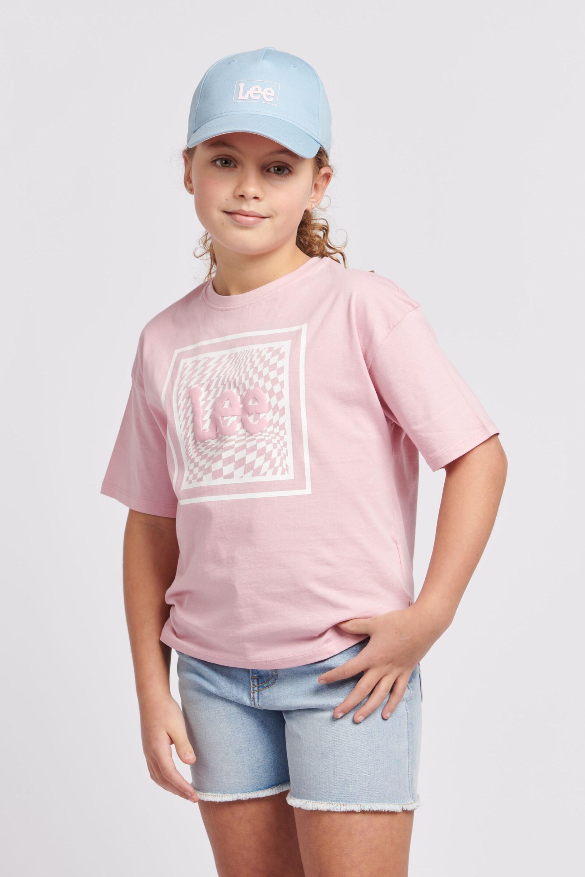 Lee Girls Pink Check Graphic Boxy Fit T-Shirt - Image 1 of 9