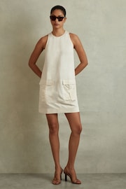 Reiss Beige Cecile Viscose-Linen Cargo Pocket Tunic Dress - Image 1 of 5