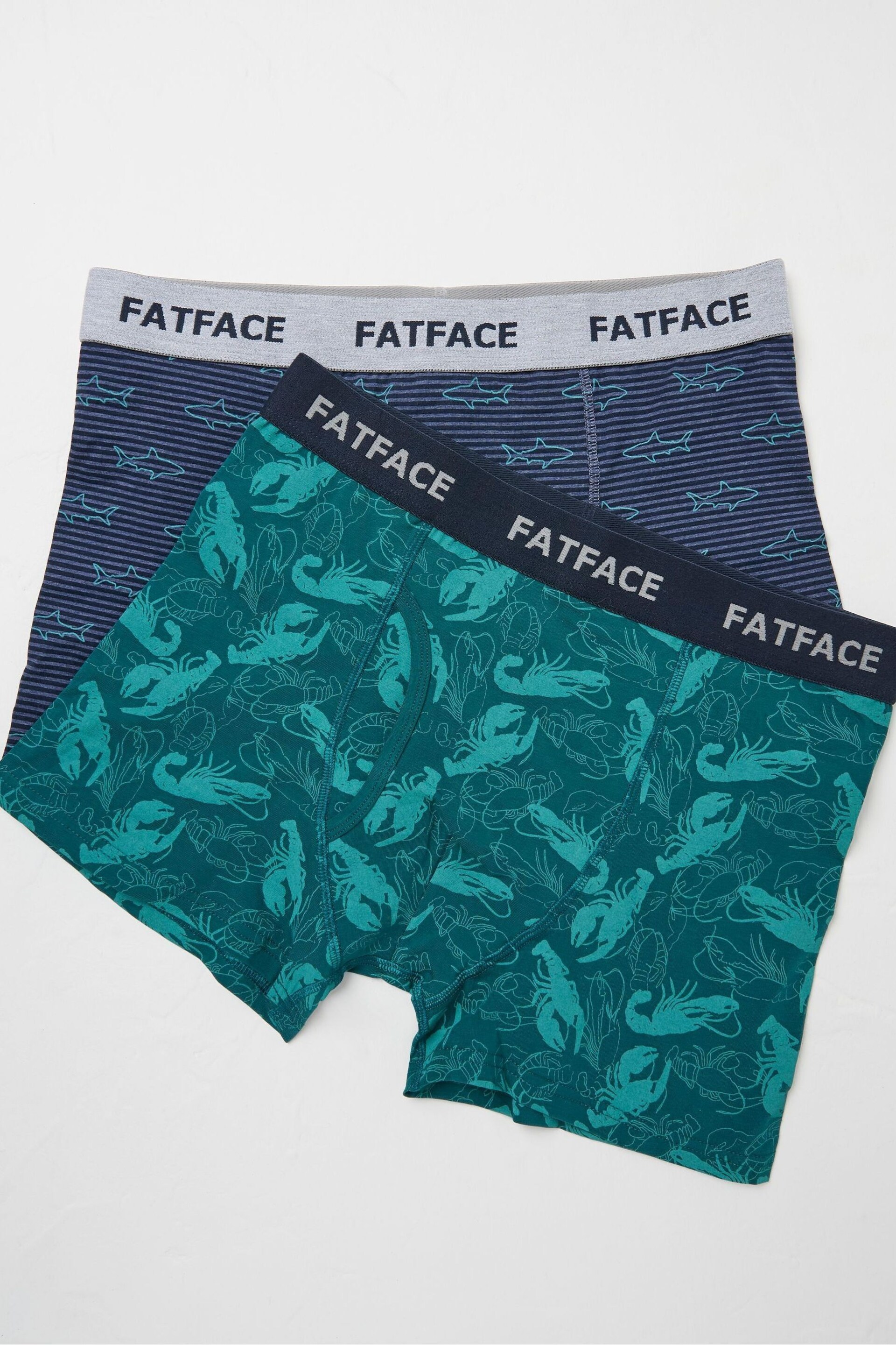 FatFace Blue Lobster Shark Boxers 2 Pack - Image 1 of 2