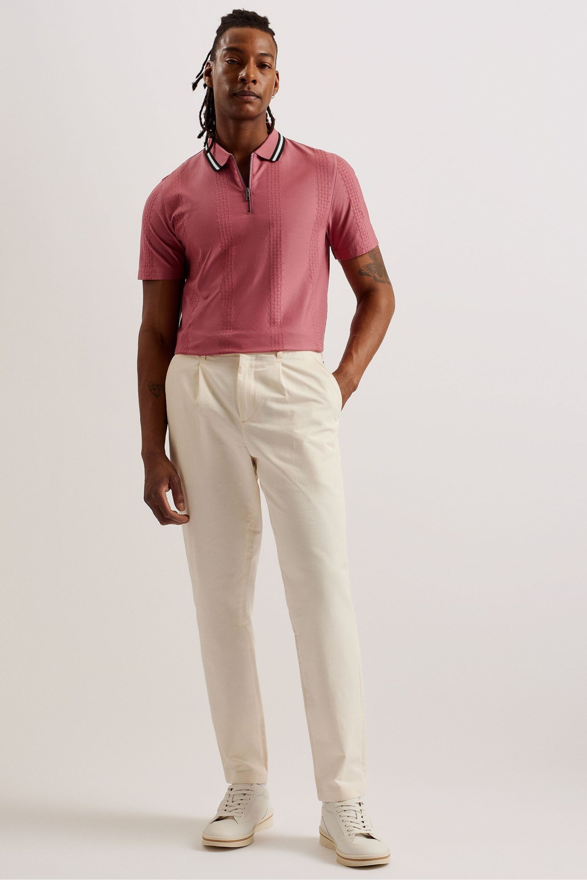 Ted Baker Slim Fit Pink Orbite Short Sleeve Jacquard Polo Shirt - Image 1 of 5