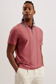 Ted Baker Slim Fit Pink Orbite Short Sleeve Jacquard Polo Shirt - Image 2 of 5