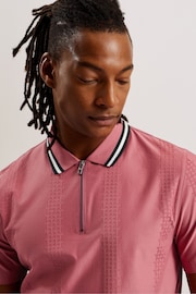 Ted Baker Slim Fit Pink Orbite Short Sleeve Jacquard Polo Shirt - Image 3 of 5