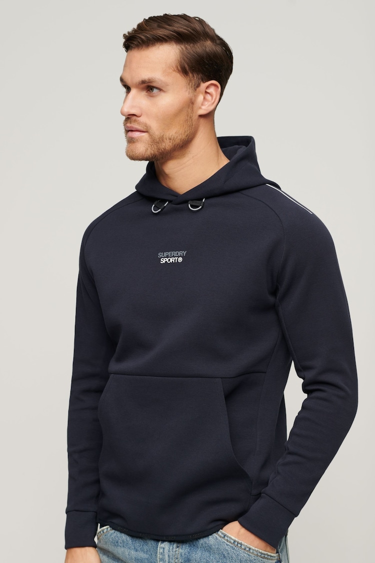 Superdry Blue Sport Tech Logo Loose Hoodie - Image 1 of 5