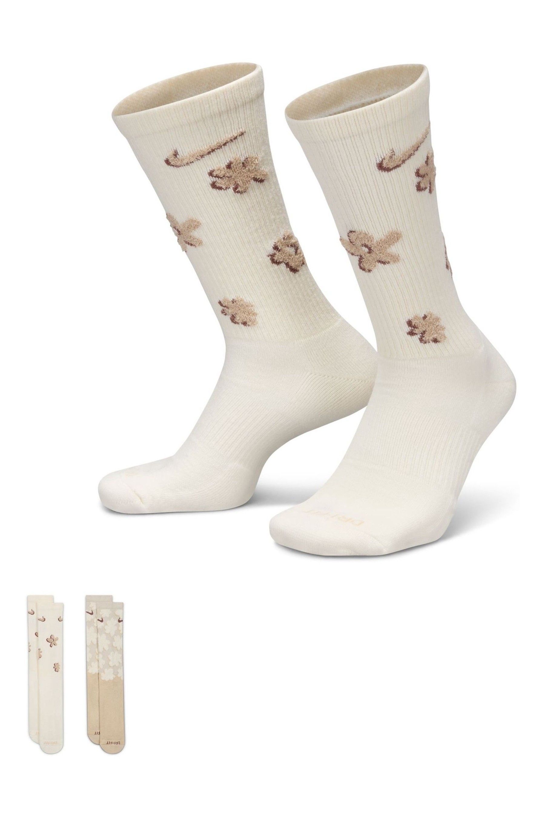 Buy Nike Neutral Everyday Plus Flower Cushioned Crew Socks 2 Pack from the Next UK online shop