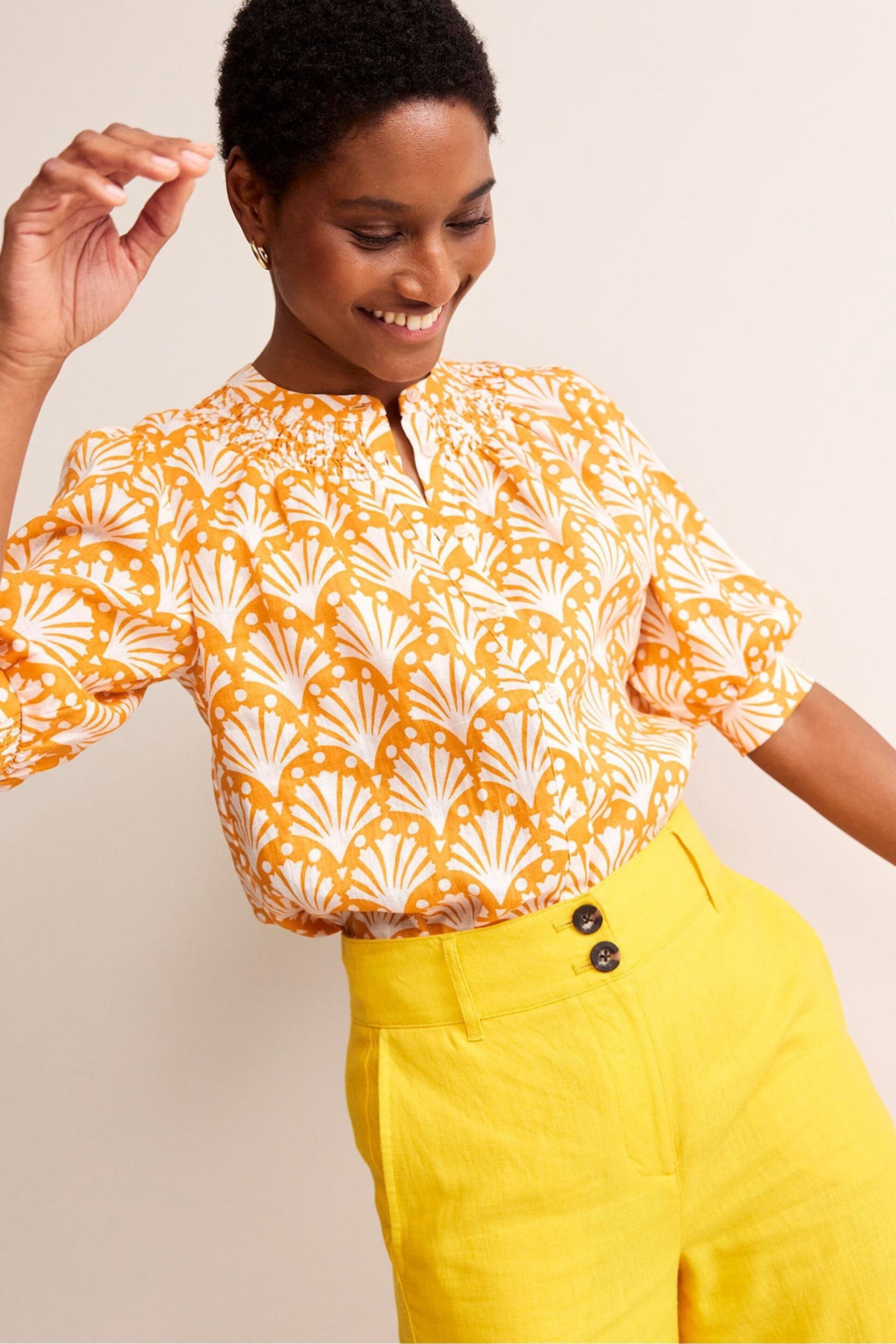 Boden Yellow Ada Linen Top - Image 1 of 5