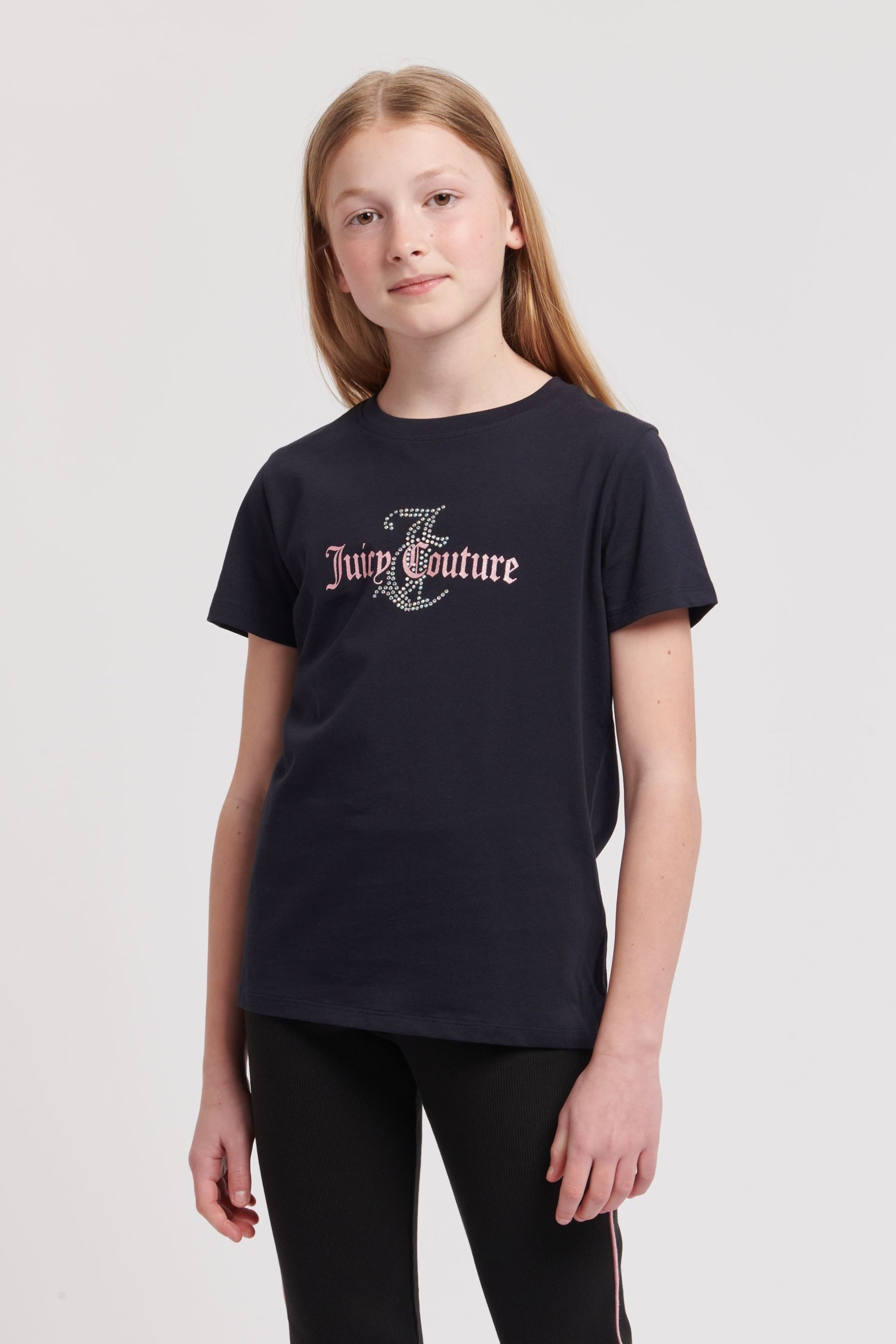 Juicy Couture Classic Fit Girls Diamante T-Shirt - Image 1 of 7