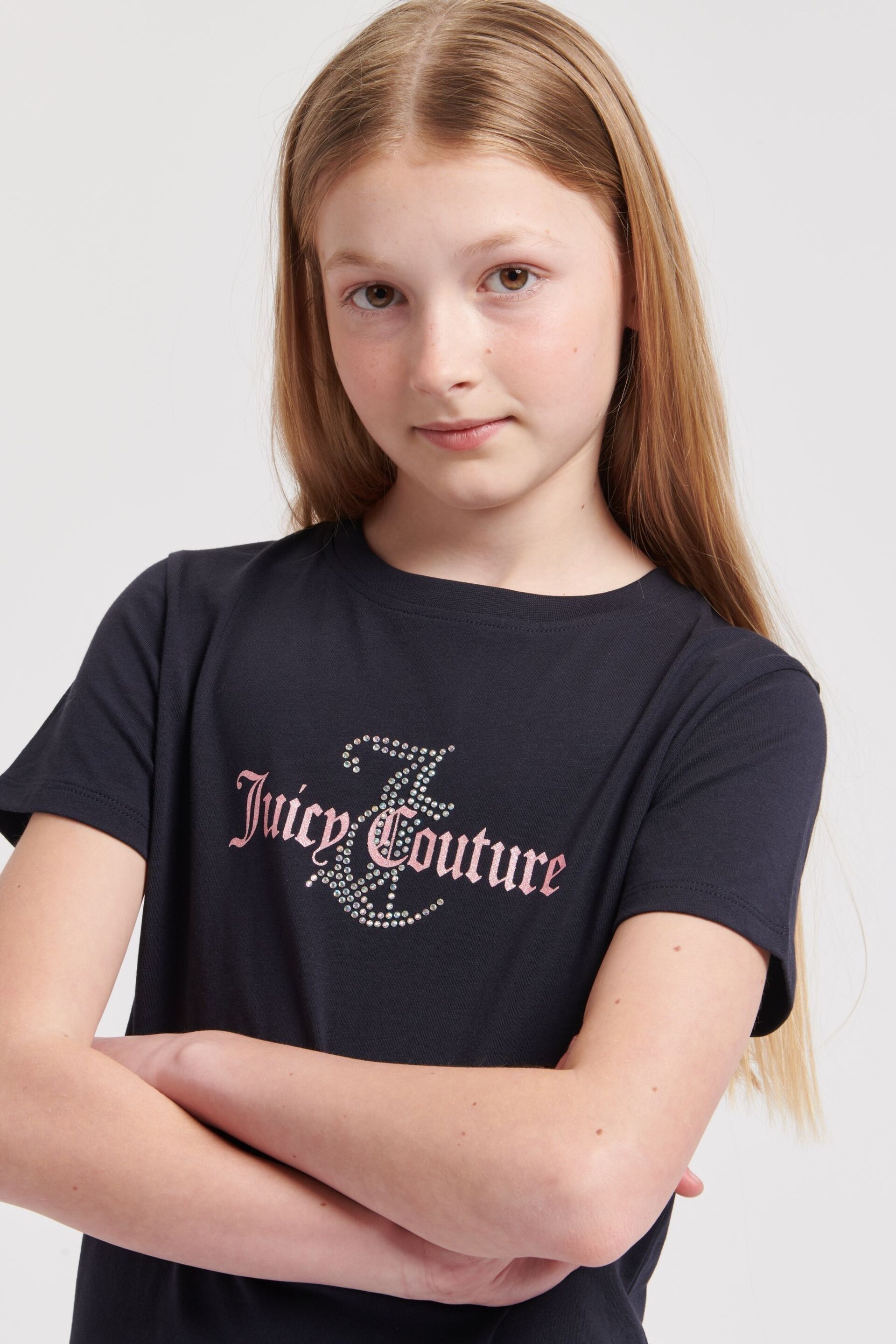 Juicy Couture Classic Fit Girls Diamante T-Shirt - Image 3 of 7