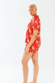 Chelsea Peers Red Satin Giraffe Print Short Pyjama Set - Image 2 of 5