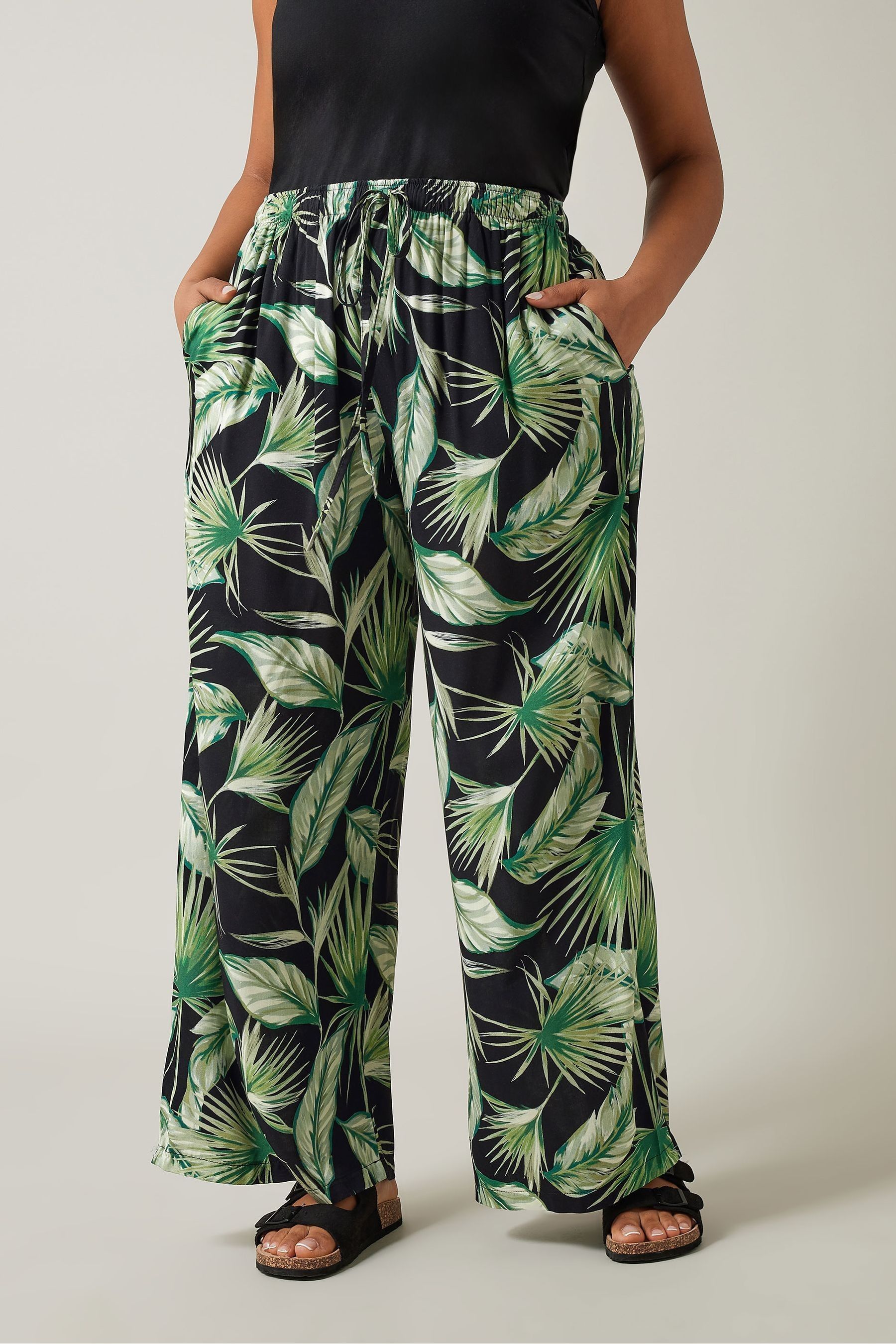 Palm print wide leg trousers top