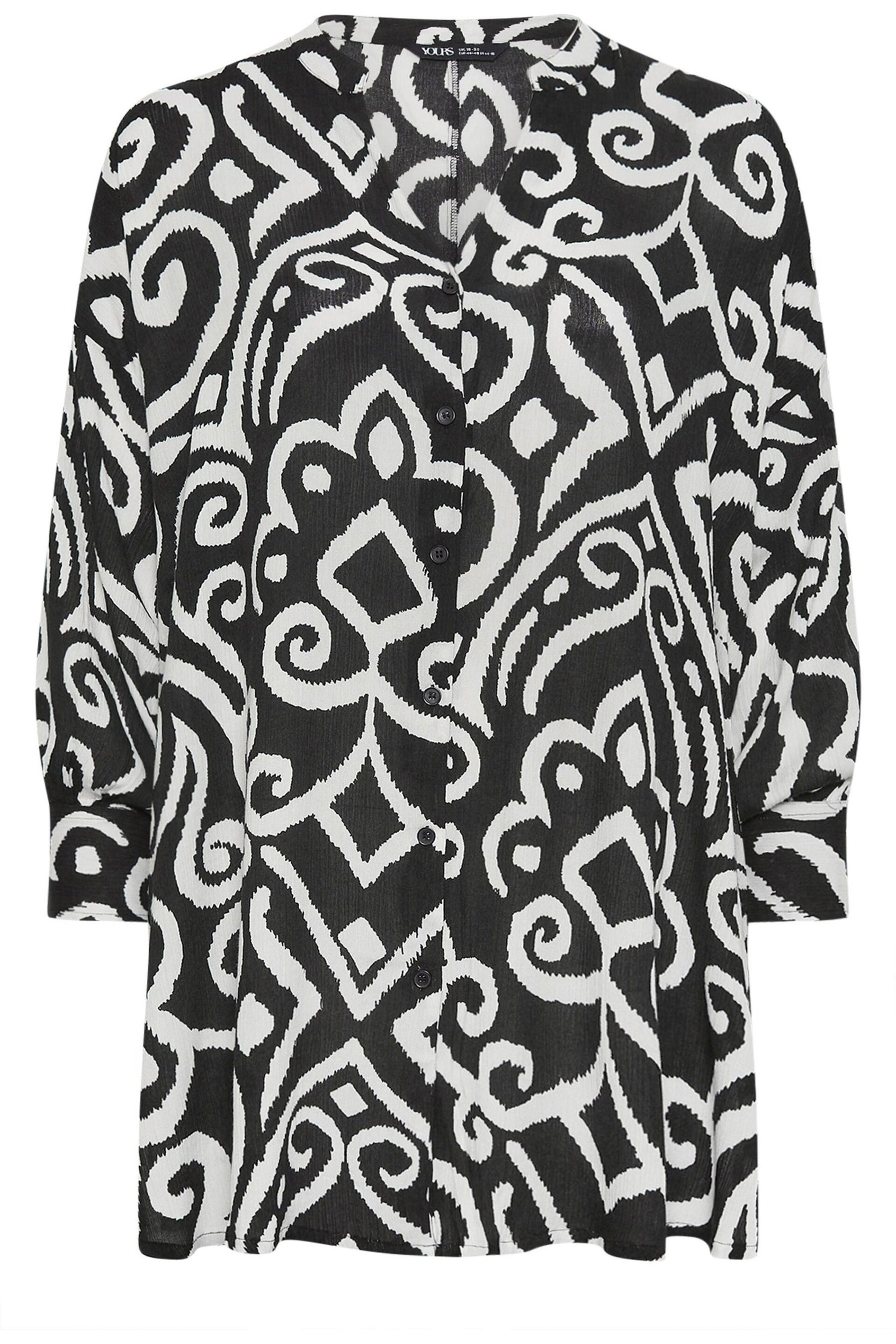 Yours Curve Black Abstract Print Crinkle Beach Shirt - Image 1 of 1