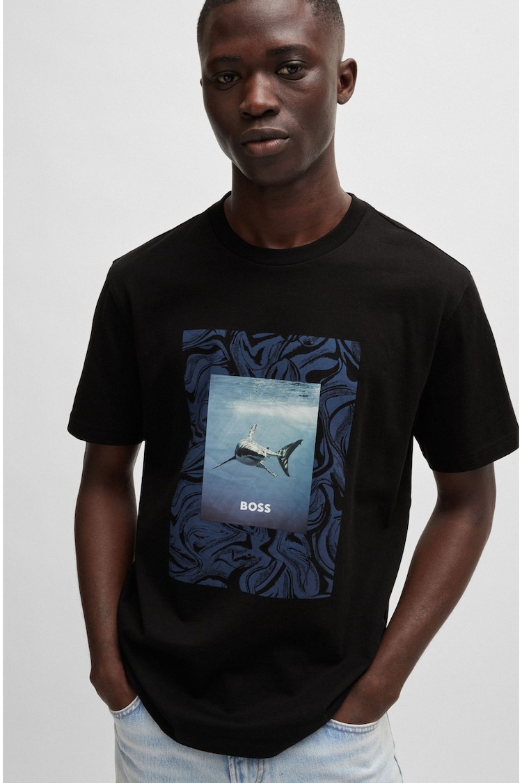 BOSS Black Regular Fit 100% Cotton Jersey T-Shirt With Seasonal Artwork - Image 1 of 5