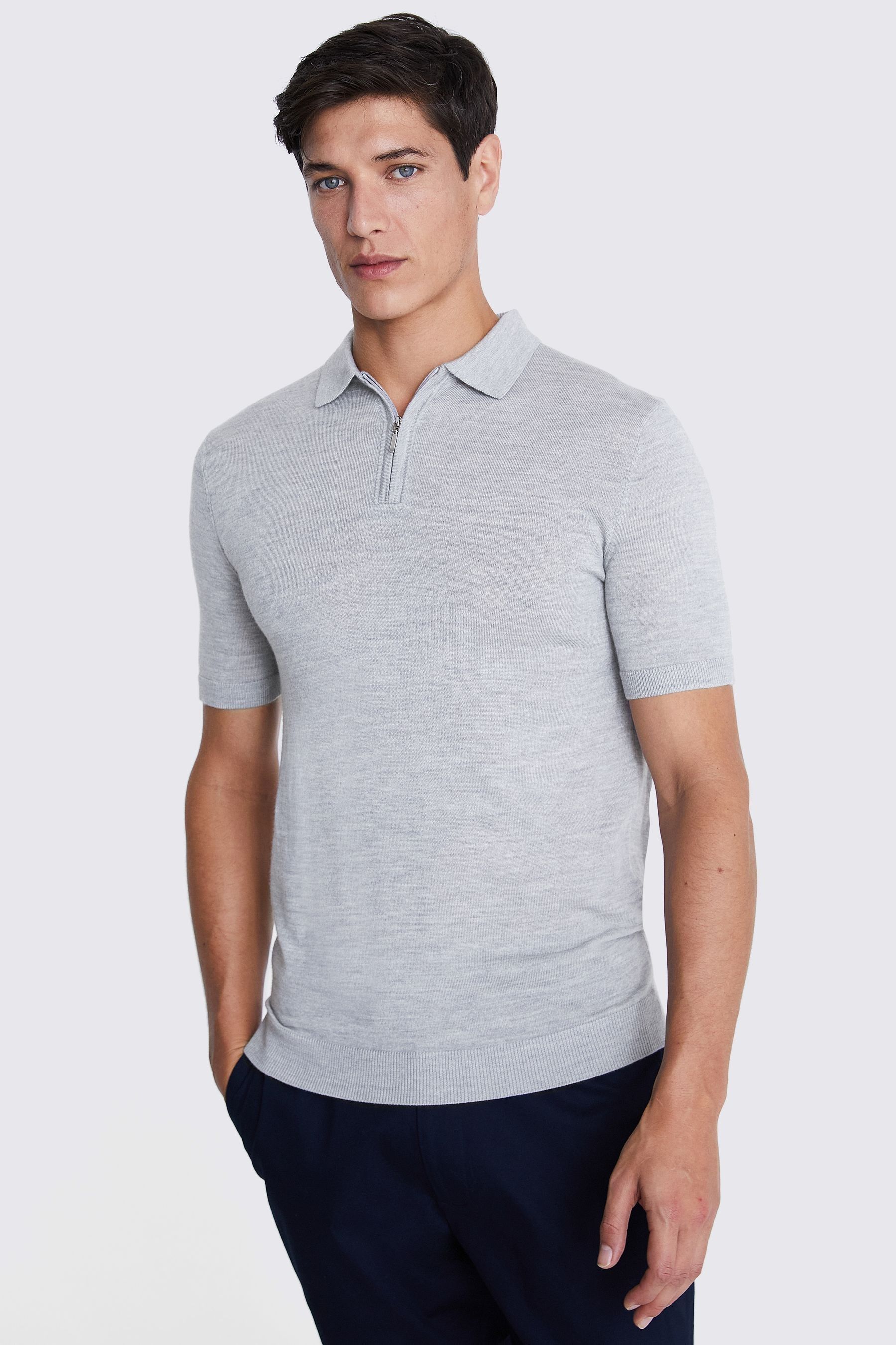 Buy MOSS Dark Grey Merino Quarter Zip Polo Shirt from Next Ireland