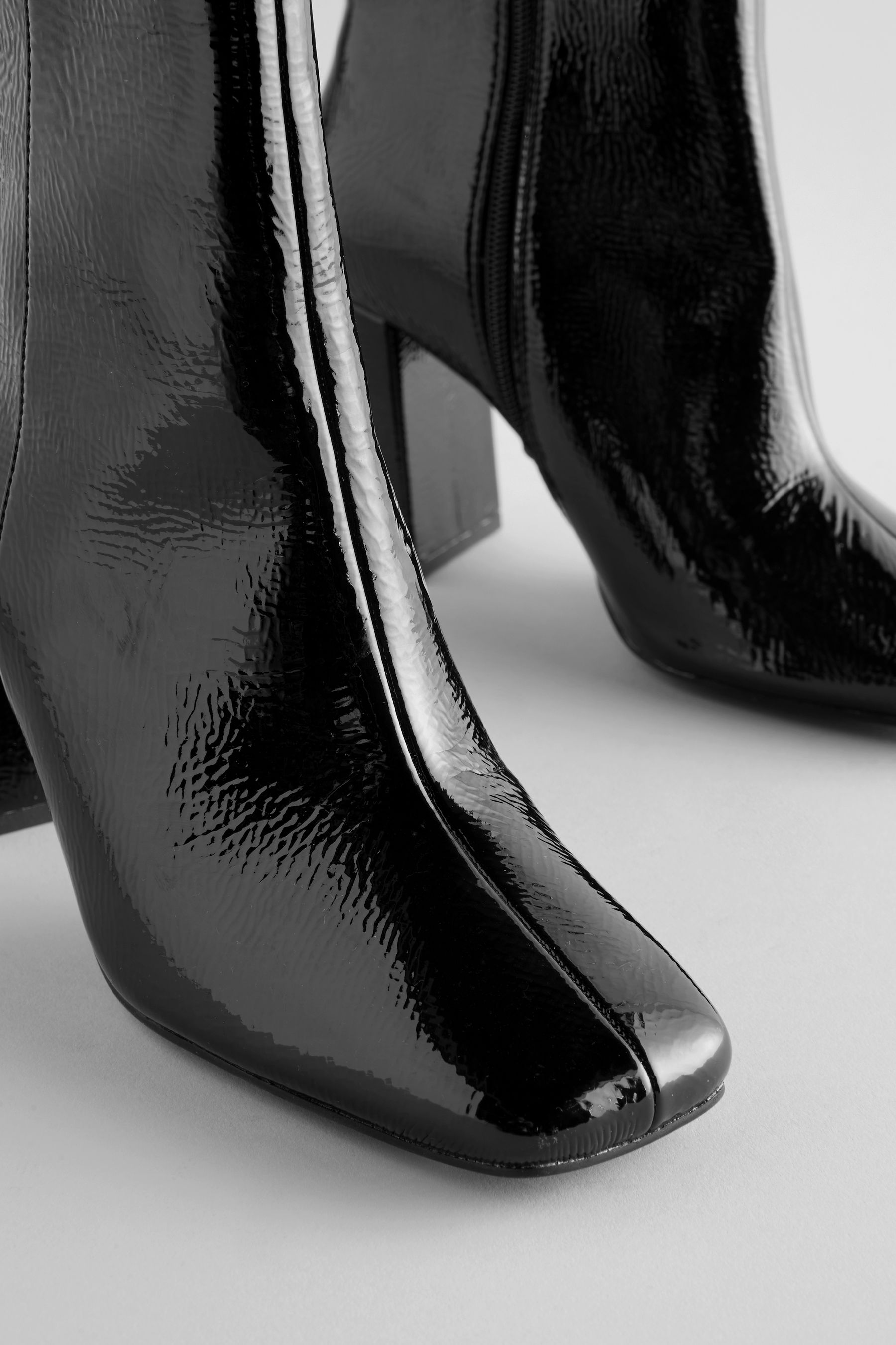 Patent square toe ankle boots deals