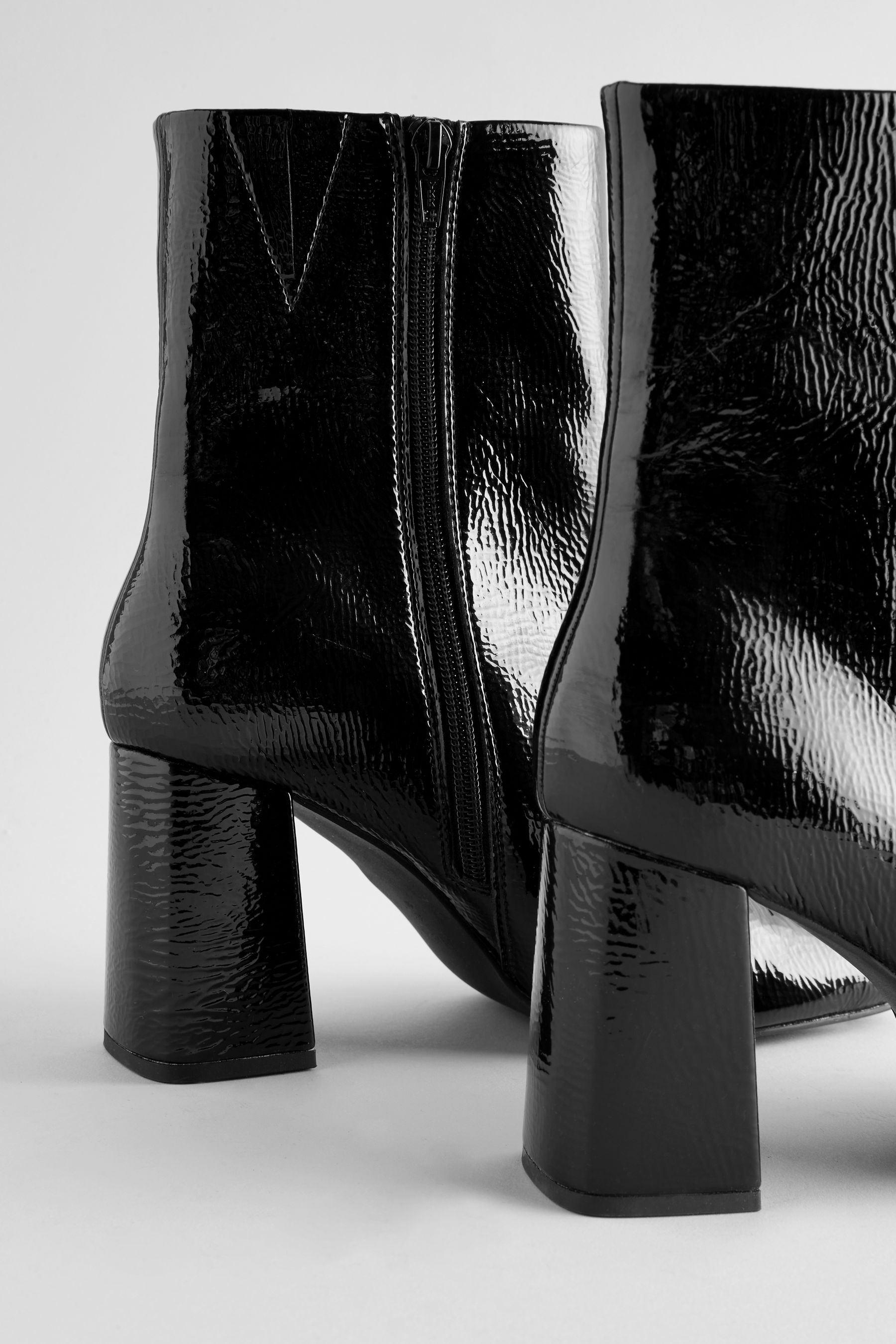 Patent block heel boots shop