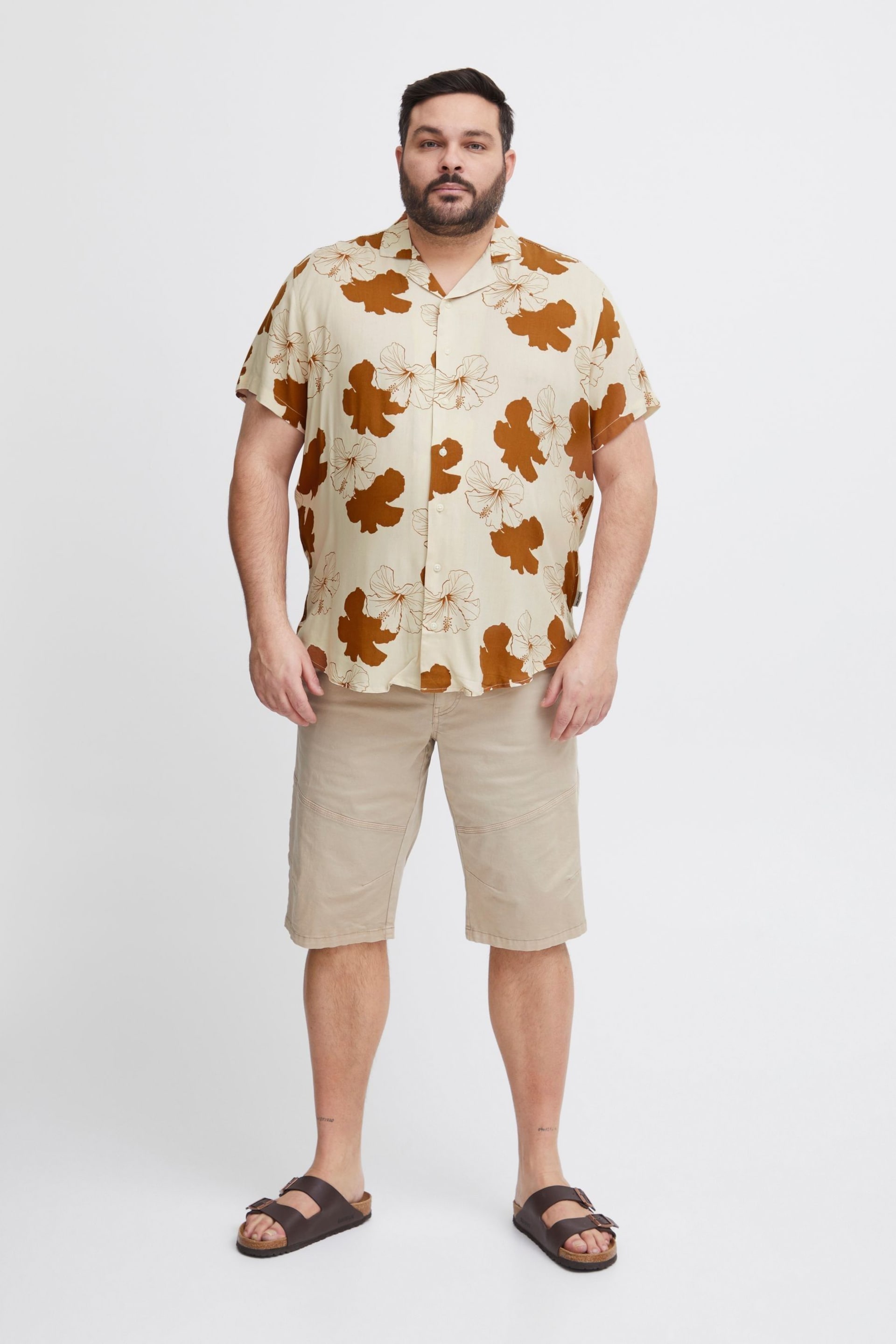 Blend Brown Floral Resort Short Sleeve Shirt - Image 3 of 5