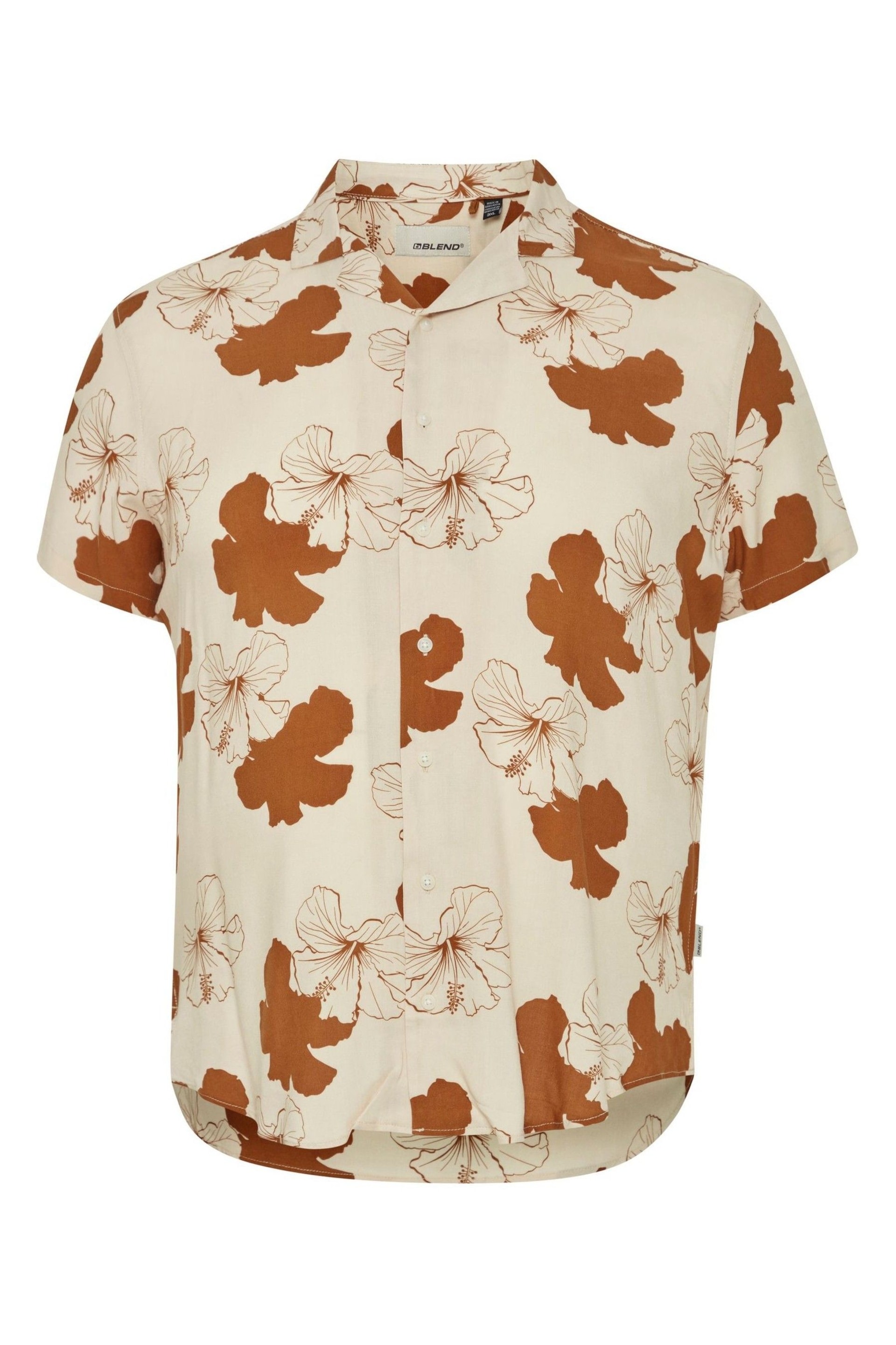 Blend Brown Floral Resort Short Sleeve Shirt - Image 5 of 5