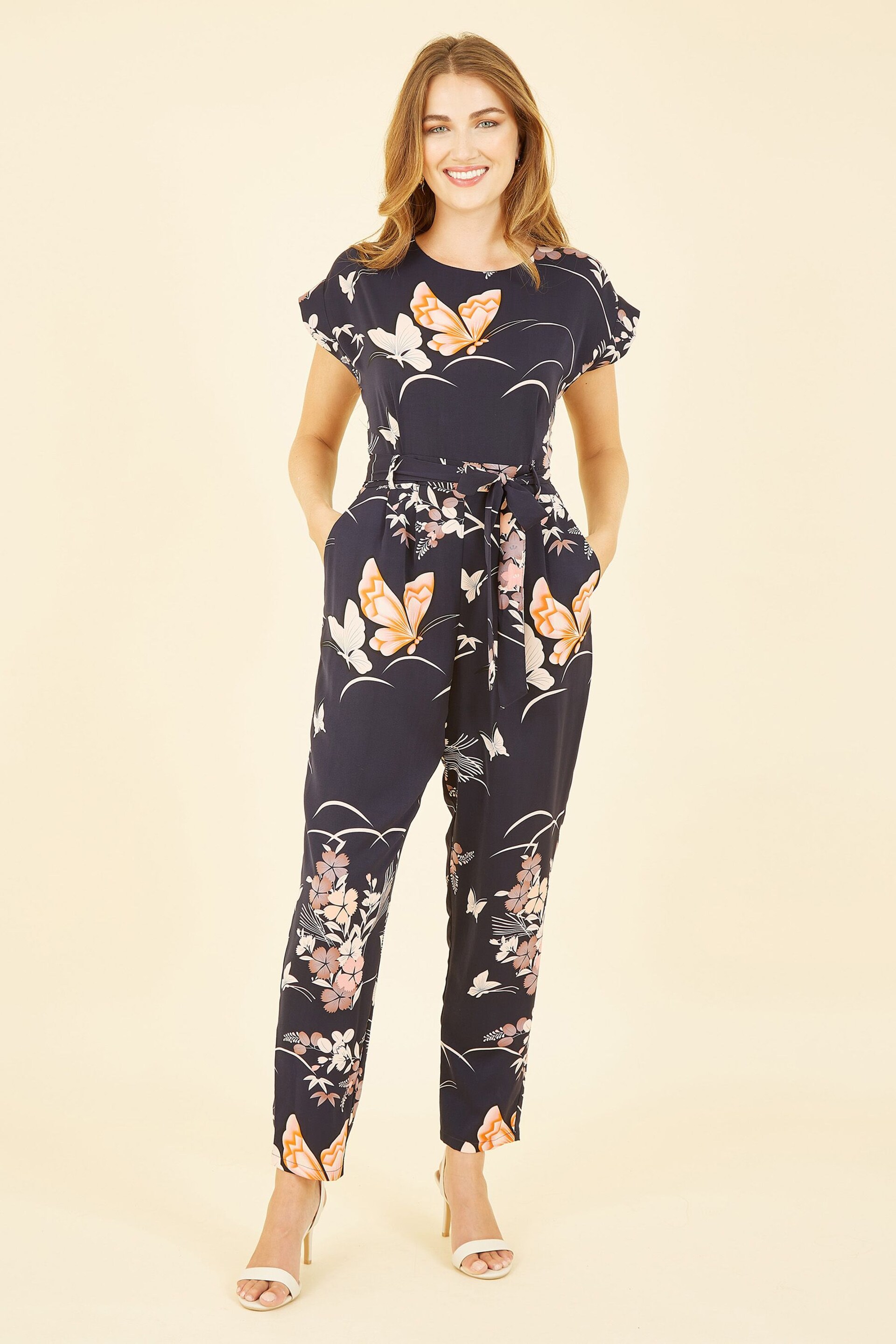 Yumi Blue Butterfly Print Jumpsuit - Image 1 of 5