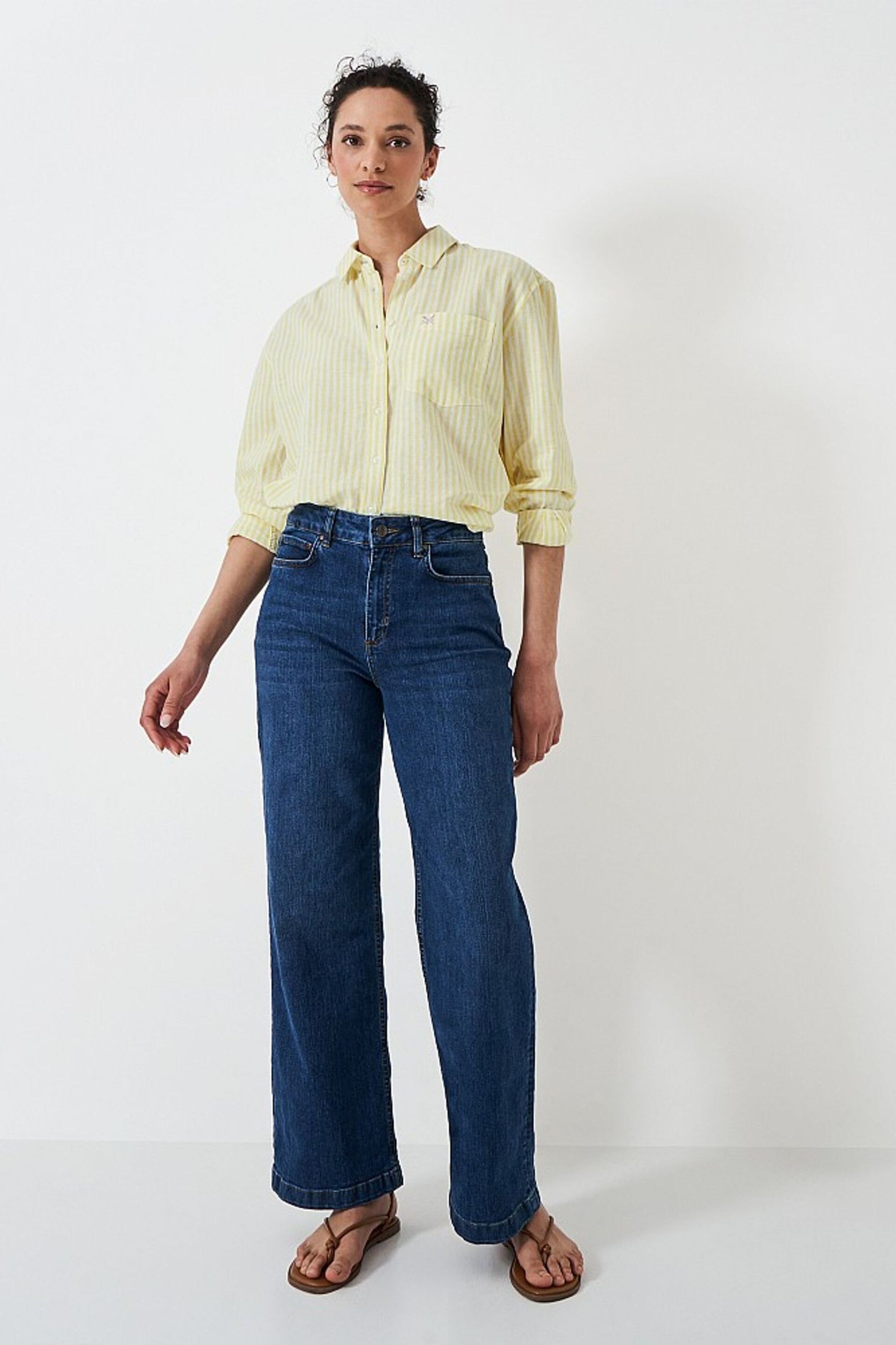 Crew Clothing Company Yellow Plain Linen Relaxed Shirt - Image 1 of 4