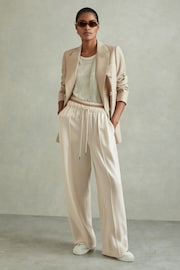 Reiss Cream Fleur Petite Waistband Detail Wide Leg Trousers - Image 3 of 7