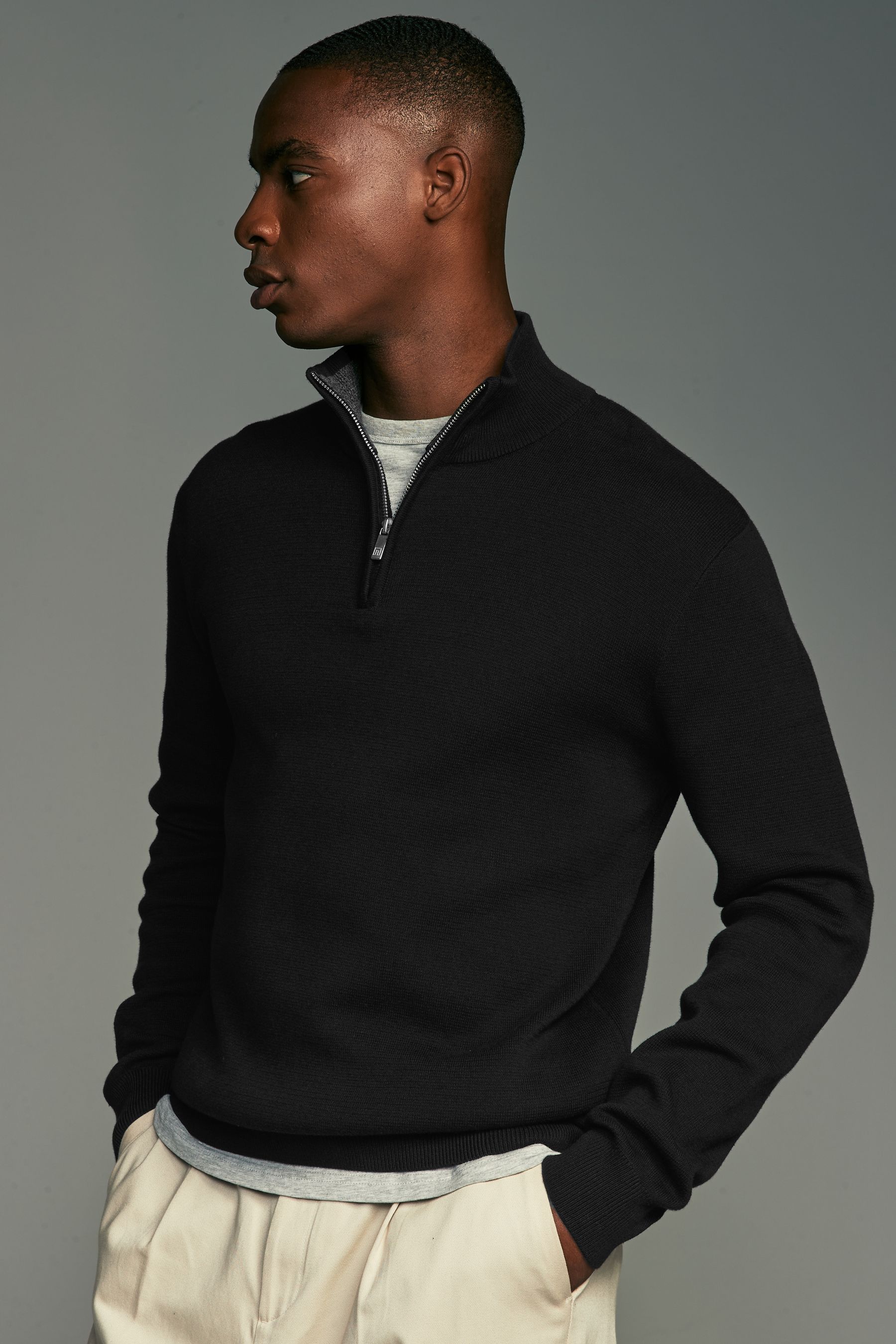 Buy Black Navy Blue Regular Fit 100 Cotton Premium Quarter Zip Jumpers 2 Pack from Next Ireland
