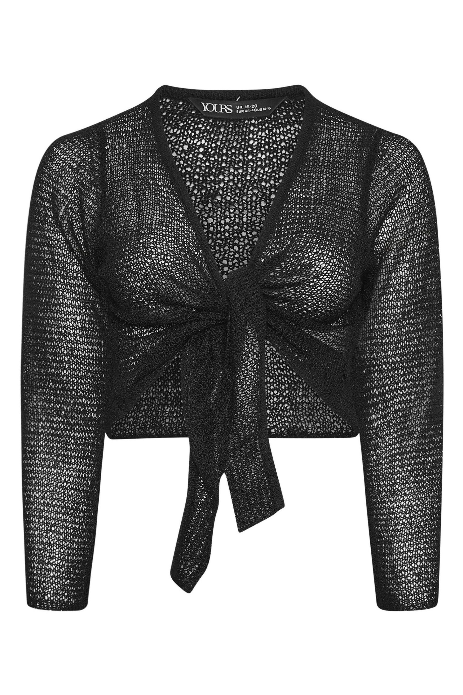 Yours Curve Black Crochet Tie Front Cardigan - Image 5 of 5