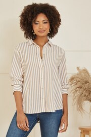 Yumi Brown Stripe Cotton Shirt - Image 1 of 5