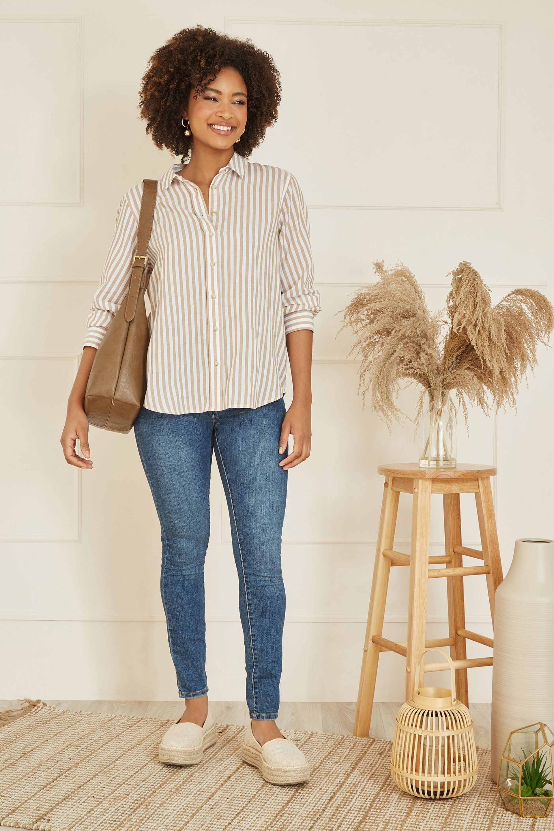 Yumi Brown Stripe Cotton Shirt - Image 2 of 5