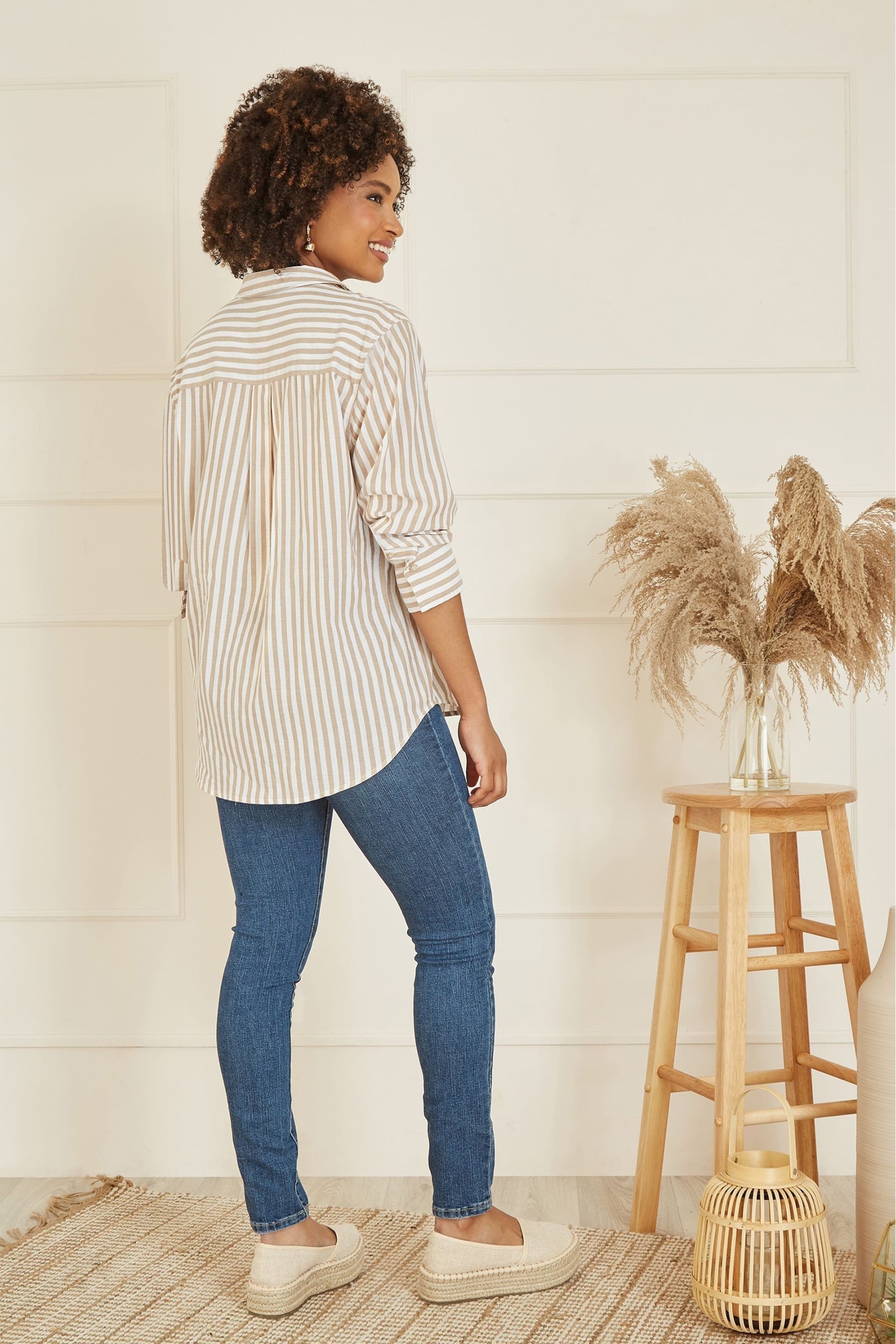 Yumi Brown Stripe Cotton Shirt - Image 4 of 5
