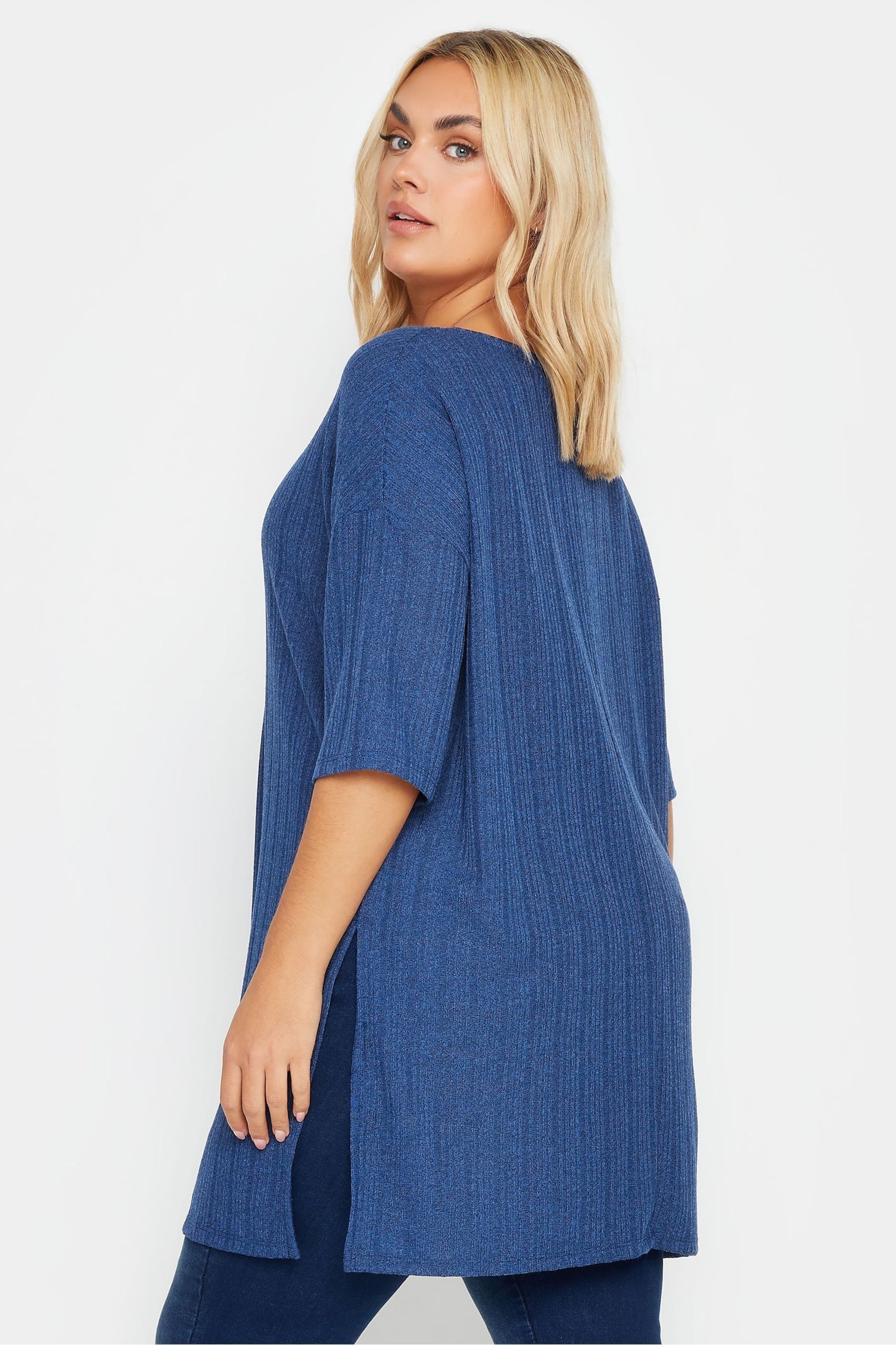 Yours Curve Blue Textured Oversized Top - Image 2 of 4