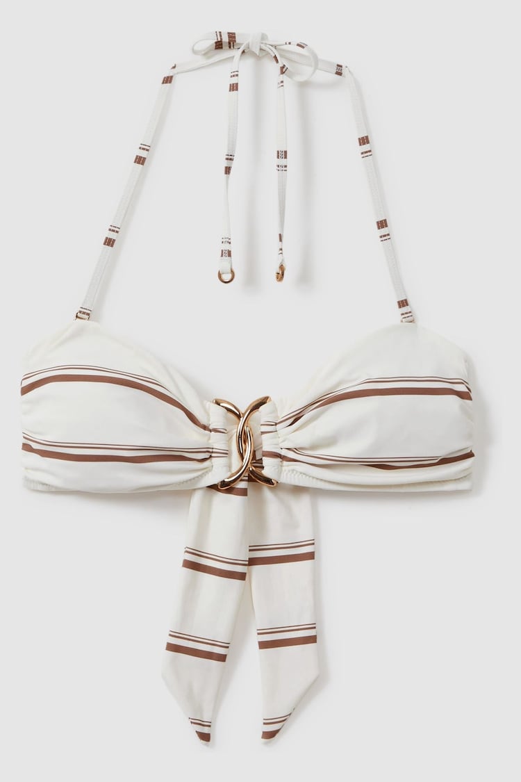 Reiss Cream/Brown Johanna Striped Removable Strap Bikini Top - Image 2 of 6