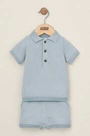 Mamas & Papas Blue Knitted Polo And Shorts Set 2 Piece - Image 1 of 4