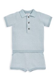 Mamas & Papas Blue Knitted Polo And Shorts Set 2 Piece - Image 2 of 4