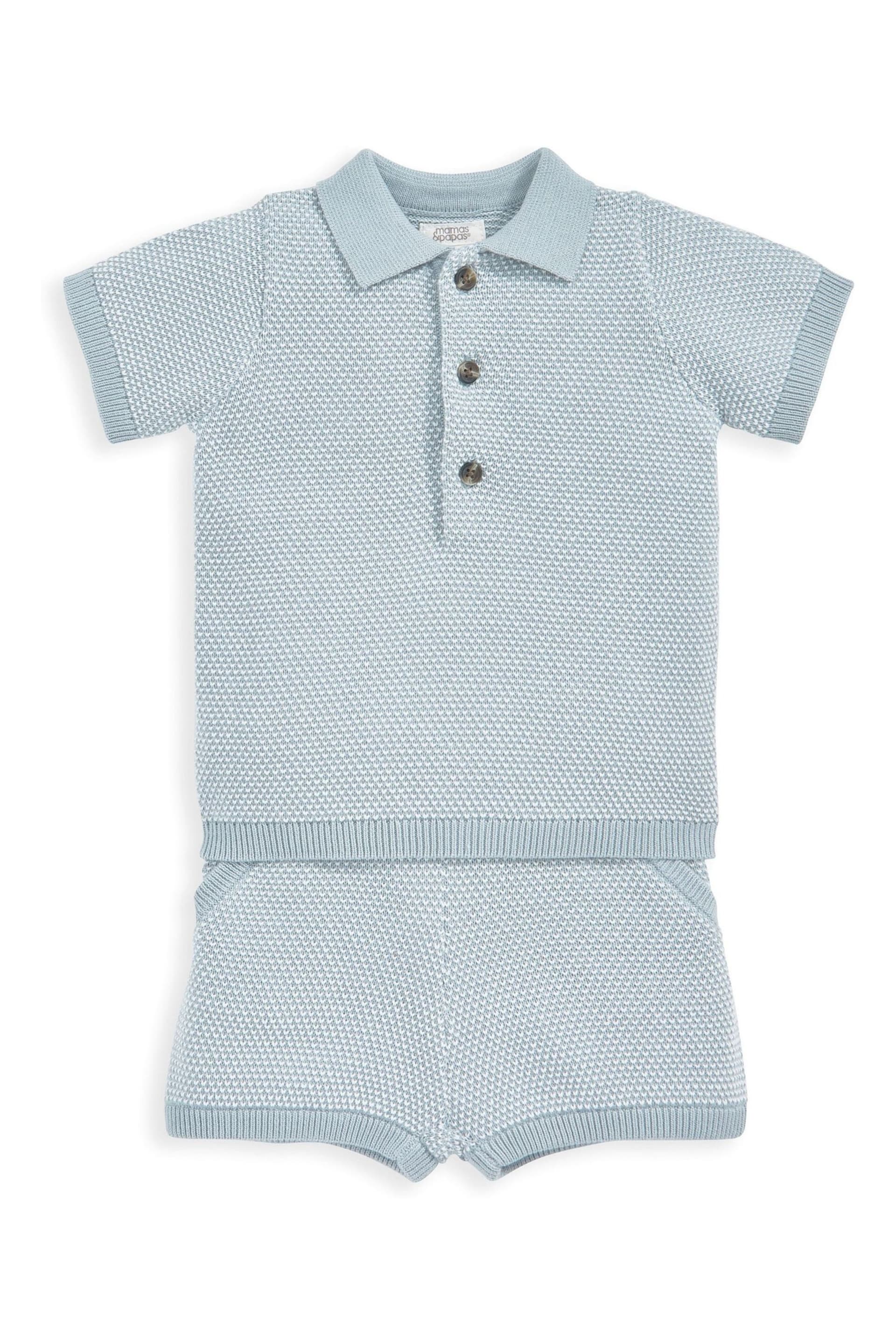 Mamas & Papas Blue Knitted Polo And Shorts Set 2 Piece - Image 2 of 4